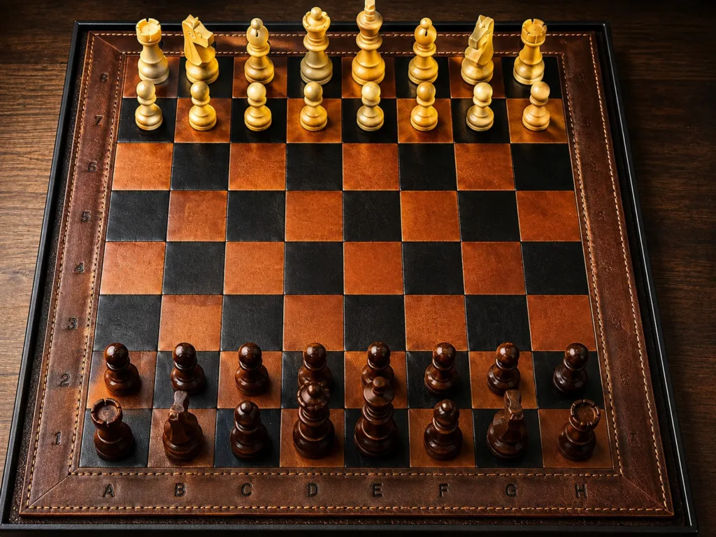 رقعة الملوك ♟ طقم شطرنج فاخر من الجلد المزدوج والخشب — الدفع عند الاستلام
