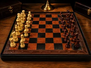 رقعة الملوك ♟ طقم شطرنج فاخر من الجلد المزدوج والخشب — الدفع عند الاستلام