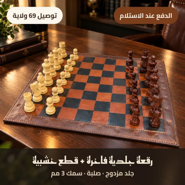 رقعة الملوك ♟ طقم شطرنج فاخر من الجلد المزدوج مع قطع خشبية — الدفع عند الاستلام