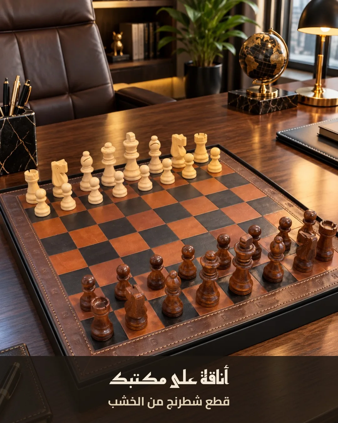 رقعة الشطرنج على المكتب